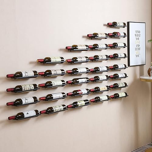 Miniatura 5 de 3 estantes de vino negros montados en la pared, soporte para exhibición de botellas de vino para pared, organizador de estante de vino colgante de