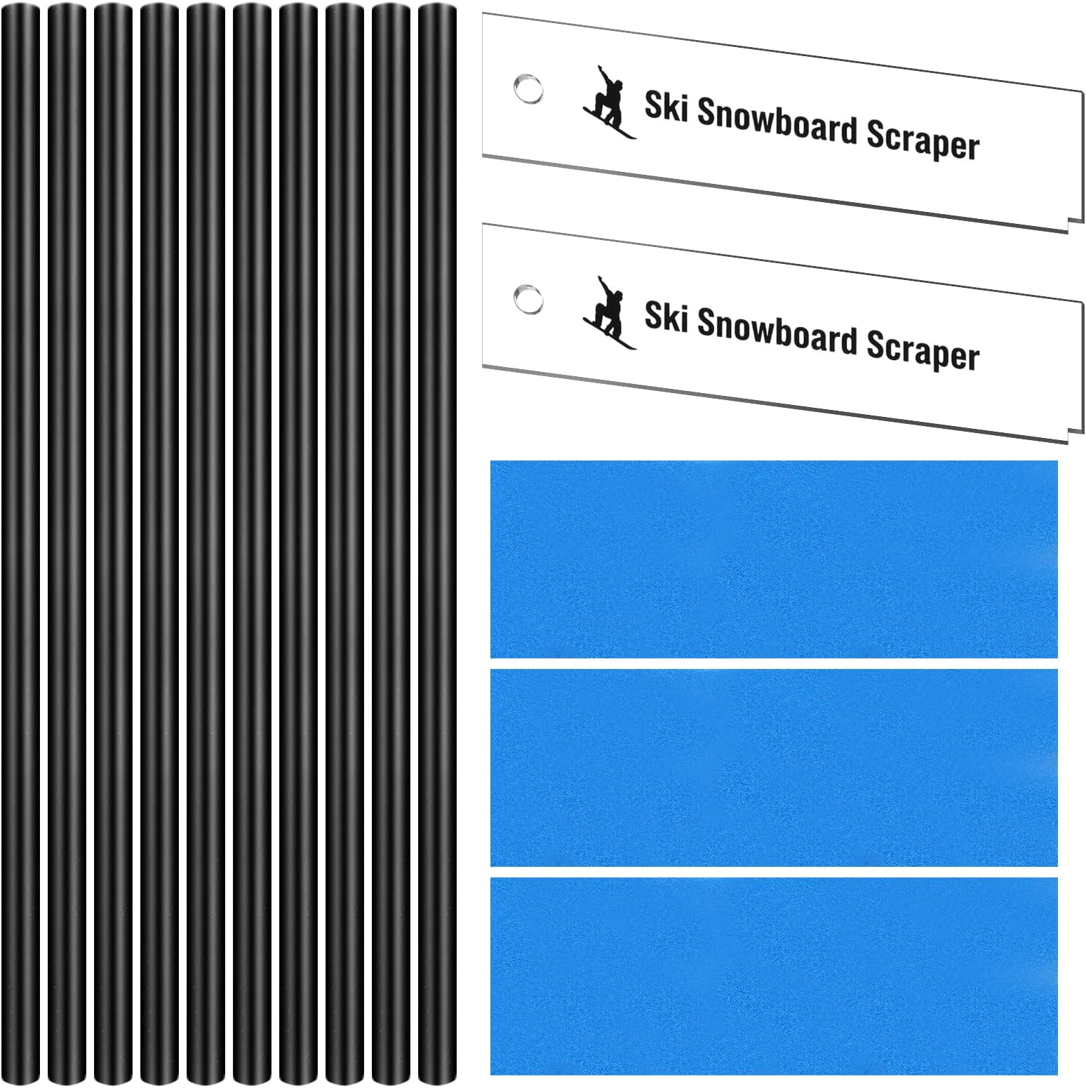 15 Pcs Ski Snowboard Base Repair Kit Including 2 Ski Wax Scraper 10 Rods and 3 Sanding Sponge for Skiing Snowboard Tuning Equipment Tools