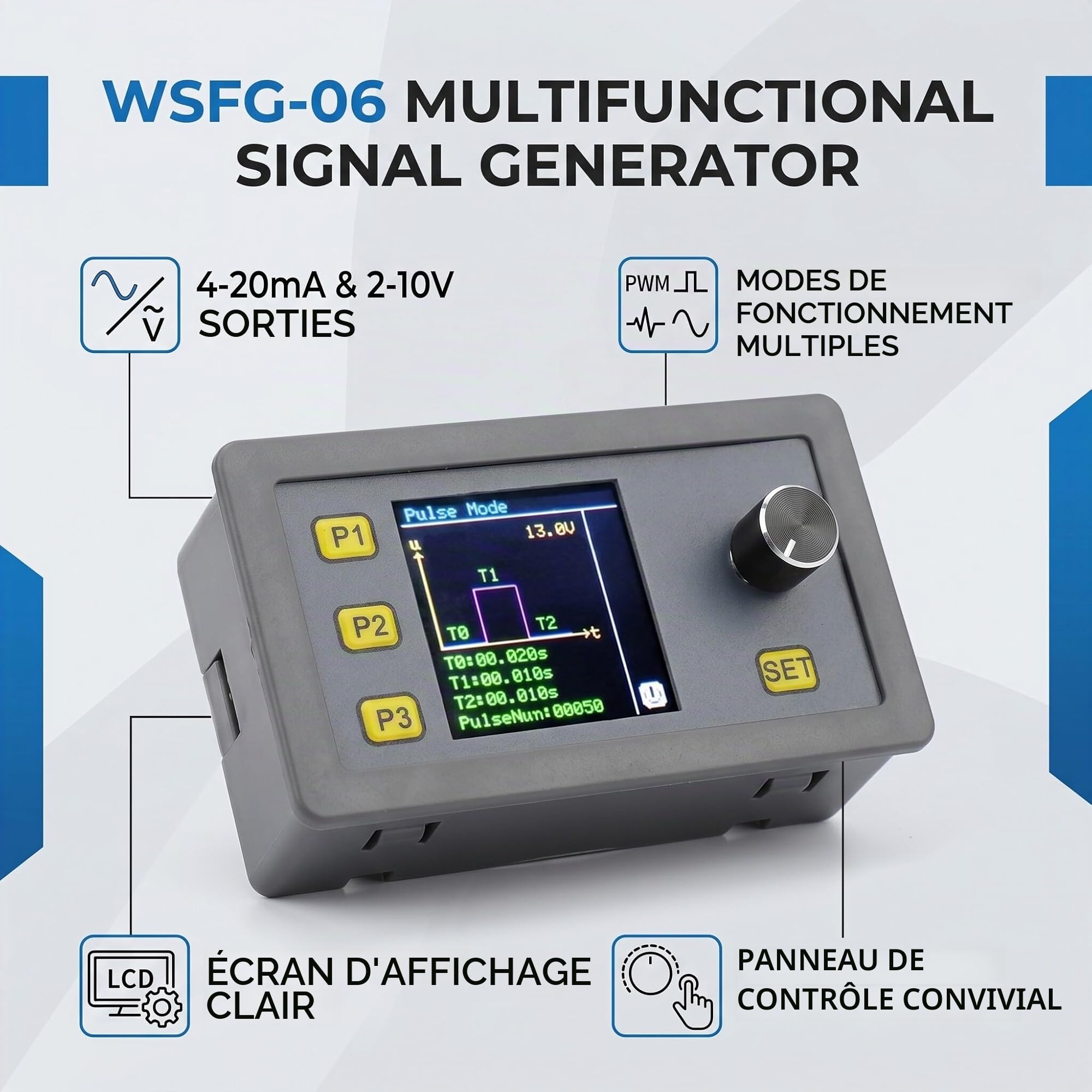 Générateur de Signaux PWM 4-20mA 2-10V, Fréquence Réglable 1-150kHz, Tension 1-24V, Module Multifonctionnel WSFG-06, 79x43x41mm