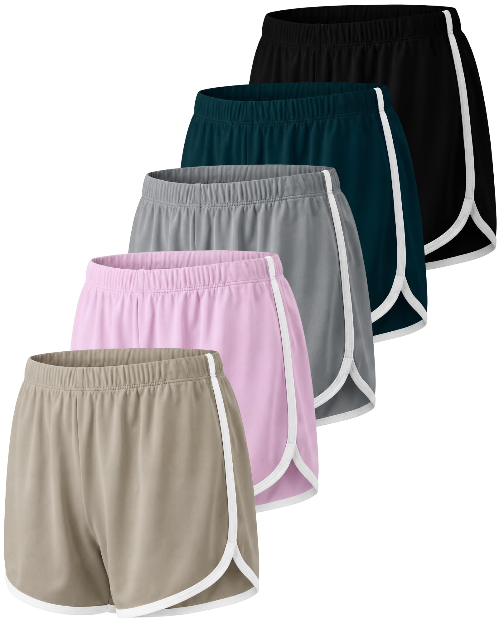 Real Essentials 5 Pack Girls' Dolphin Shorts Athletic Dry Fit Kids Teens Soccer Basketball