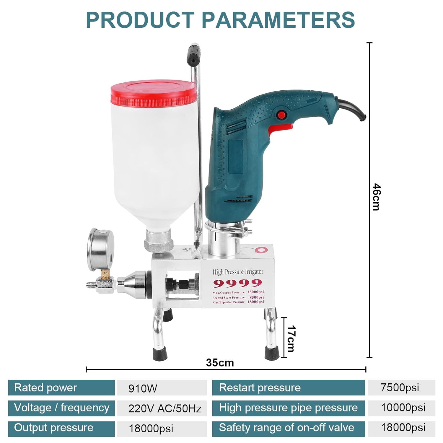 Product parameters diagram with dimensions and electrical specifications