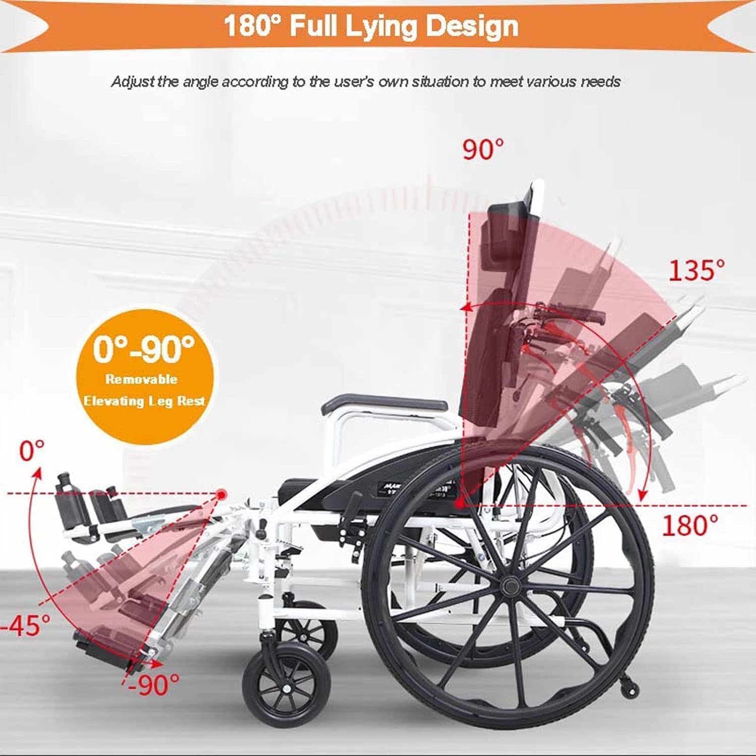 Amazon | カーボンスチール製車椅子 自走式車椅子 180°調節可能 