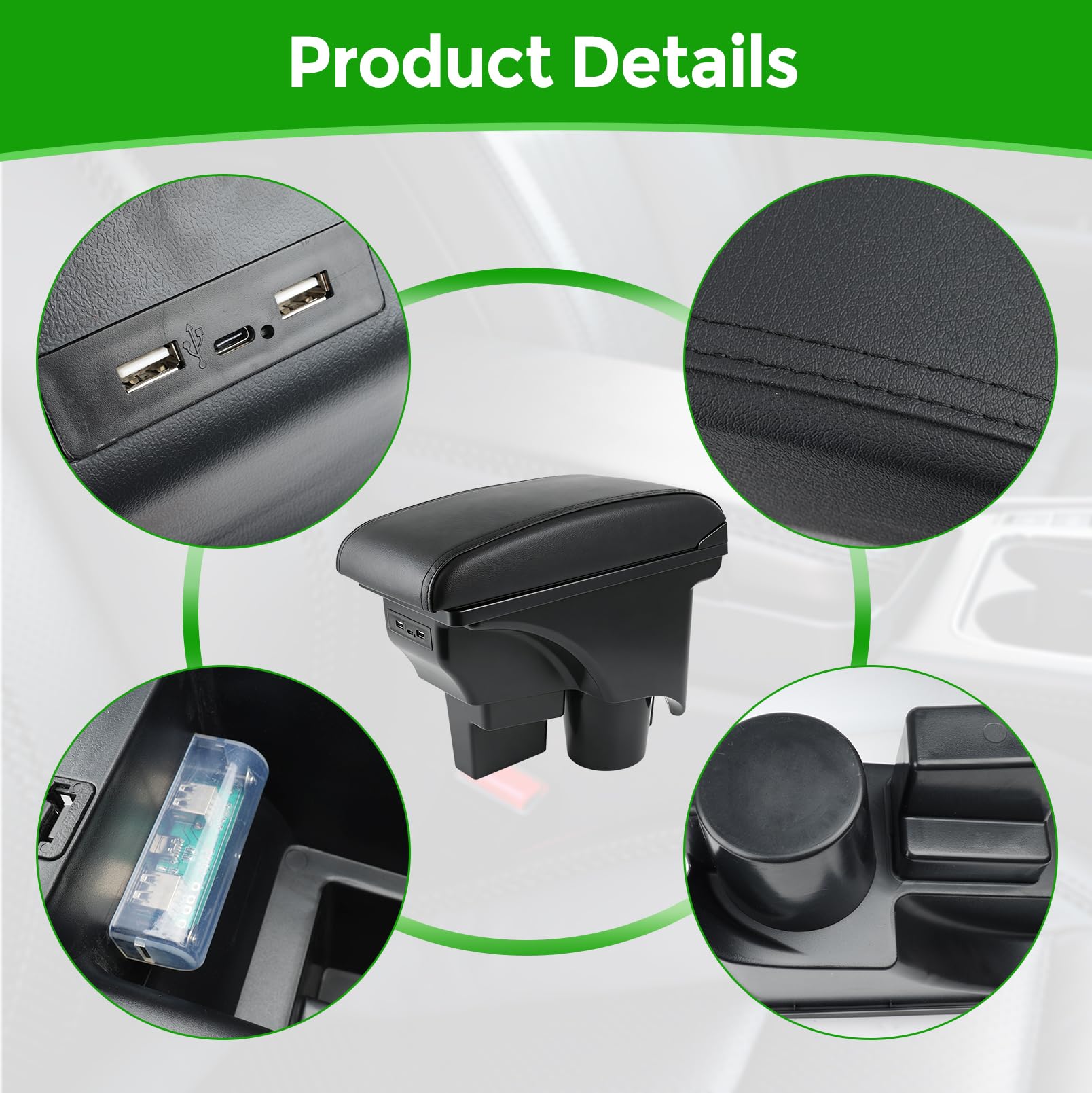 Auto Armlehne kompatibel mit Golf 6 MK6 2008-2013, Mittelarmlehne mit Doppelschichtige Aufbewahrungsbox und 3 USB Anschlüsse