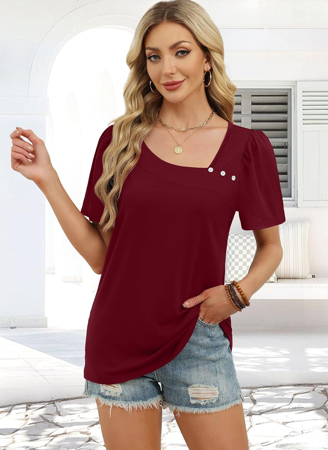 WIHOLL Womens Summer Tops Short Sleeve Shirts Square Neck Spring Outfits 2026 Fashion Clothing Blouses image 3