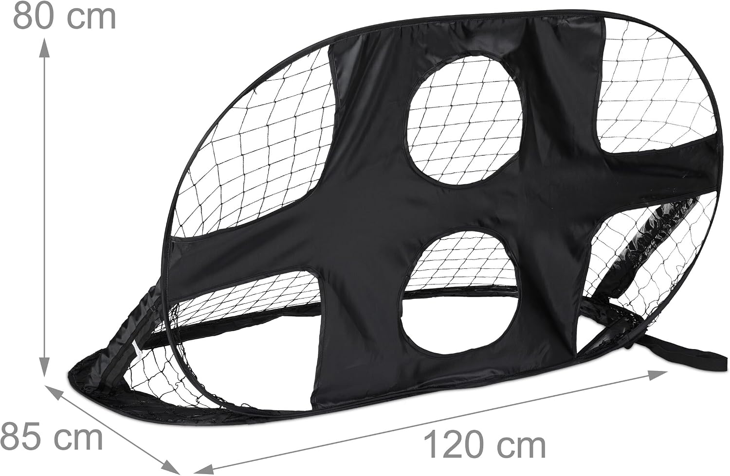 Relaxdays Pop Up Goal with Goal Wall, 2-in-1, Foldable Football Goal, Garden, HBT: 80 x 120 x 85 cm, Children's Goal with Bag, Black