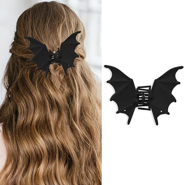 Halloween Bat Hair Clips for Women French Metal Bat Hair Claw Clips Matte Black Goth Accessories Gothic Barrettes Party Costumes Favors 1Pcs