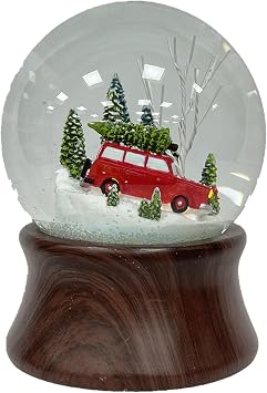 Ashfield & Harkness Red Truck توصيل خاص مزخرف Wind Up Music Box هدايا Snow Globe مع إضاءة تعمل بالبطارية LED