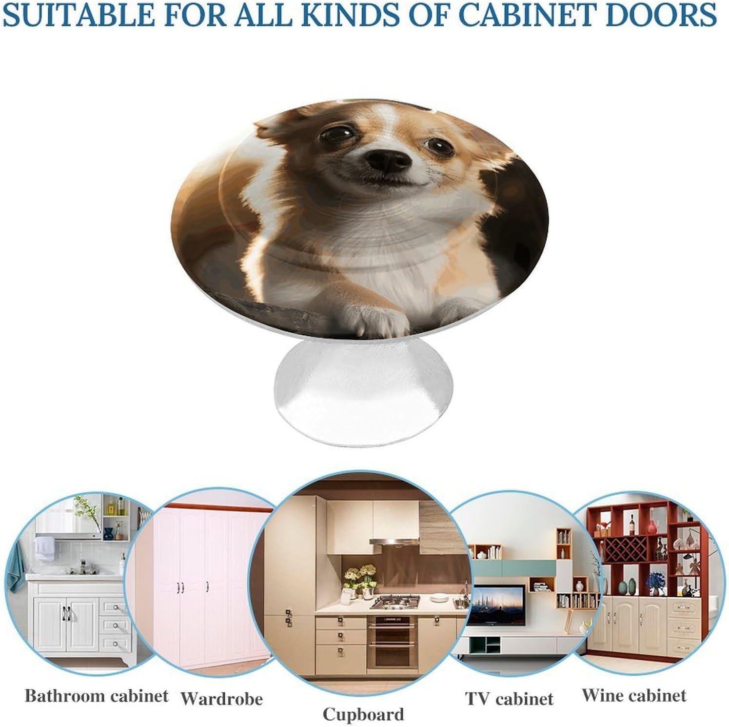 Cute Chihuahua Round Cabinet Knobs for Home, Smooth Drawer Pulls image 3