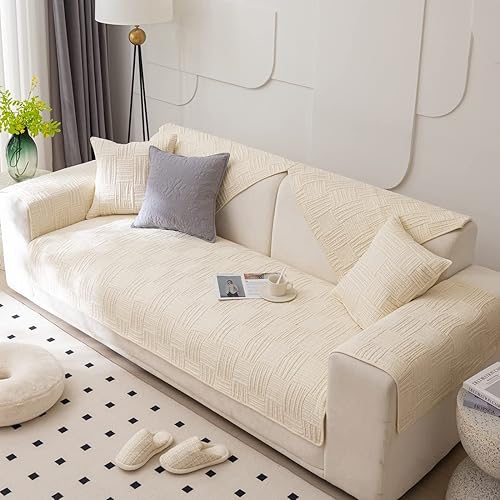 Miniatura 2 de Funda de sofá estilo rural de color liso, neutro, de algodón suave, acolchada, funda para sofá modular, antideslizante, lavable, protector de
