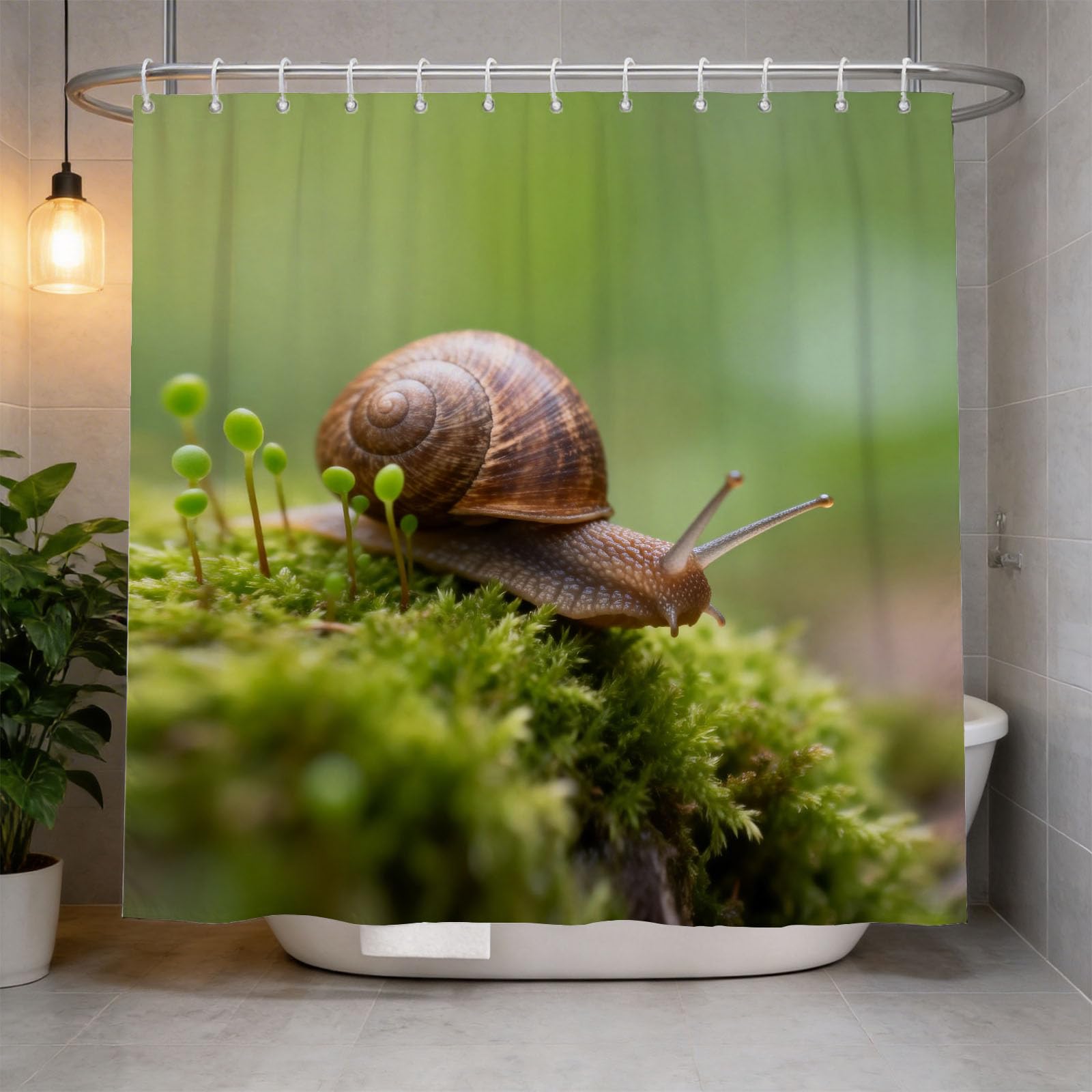 Hongduo 3D Snail Shower Curtain for Stalls Bathtubs Natural Bathroom Decor Shower Curtain Set Polyester Fabric Waterproof 120x180cm/48X71 Inch with Hooks