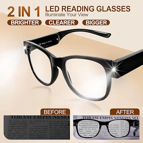 Miniatura 2 de Gafas de lectura LED recargables por USB, gafas iluminadas para mujeres y hombres Negro -,Demi