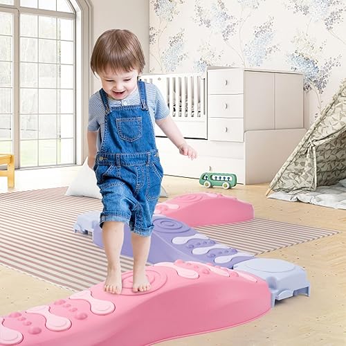 Miereirl Balance Beam Stepping Stones for Kids, 8 Pcs Toddler Balance Beam, Non-Slip Plastic Balance Stepping Stones, Sensory Toys for Toddlers,