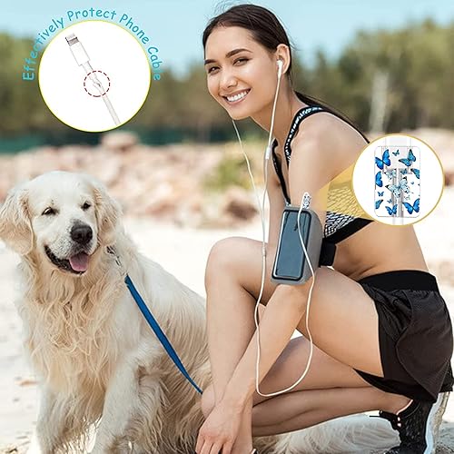 Miniatura 5 de Lindos protectores de cable para iPhone Funda de carga bonita elegante patrón de mariposas azules diseño único cable de datos cargador de línea de