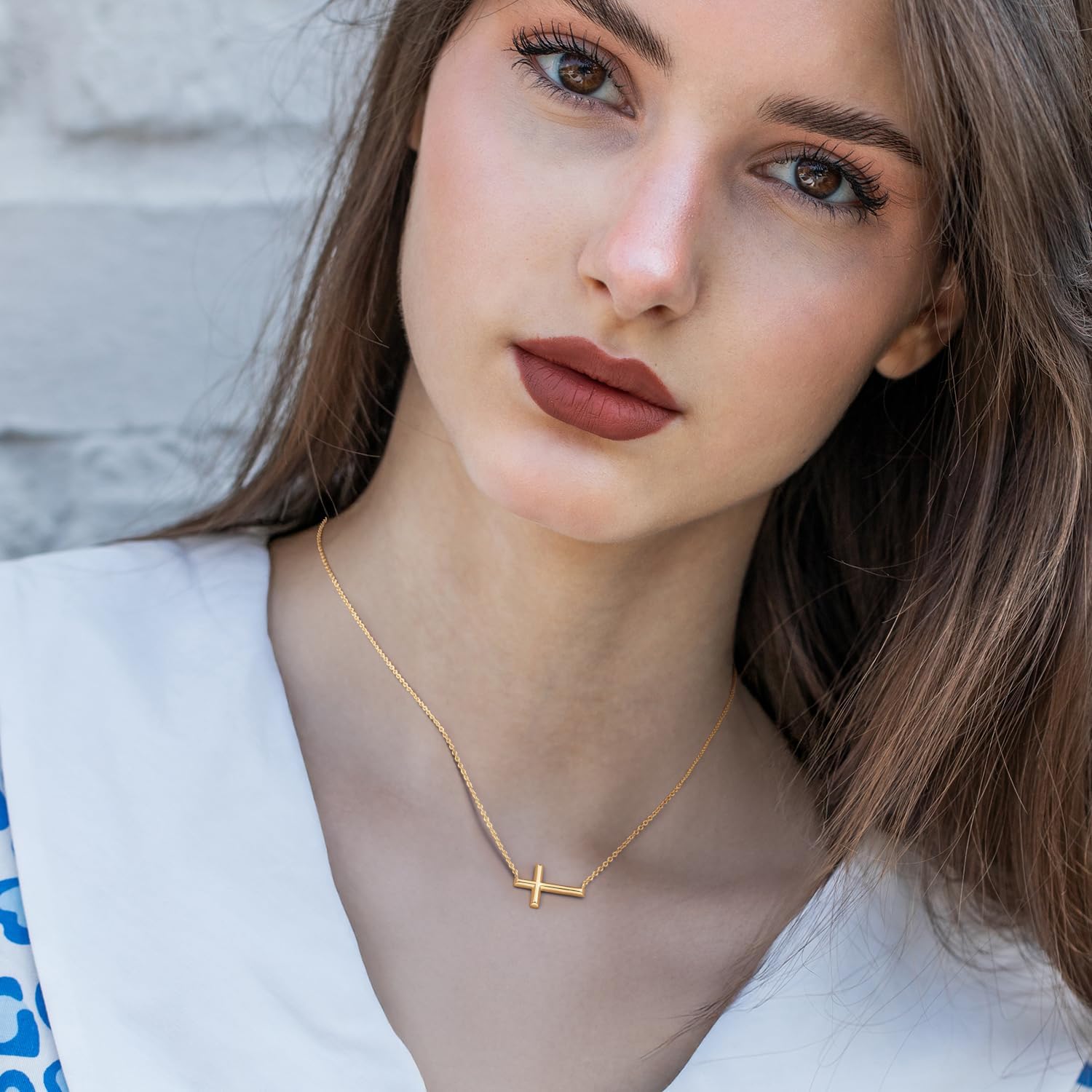 SANDRA REDD Cross Necklace for Women Gold Cross Necklaces for Women Sideways 14K Gold Cross Necklace for Womens Sideways Design with Refined Simplicity Gold Crosses Chain Pendant Womens Necklaces