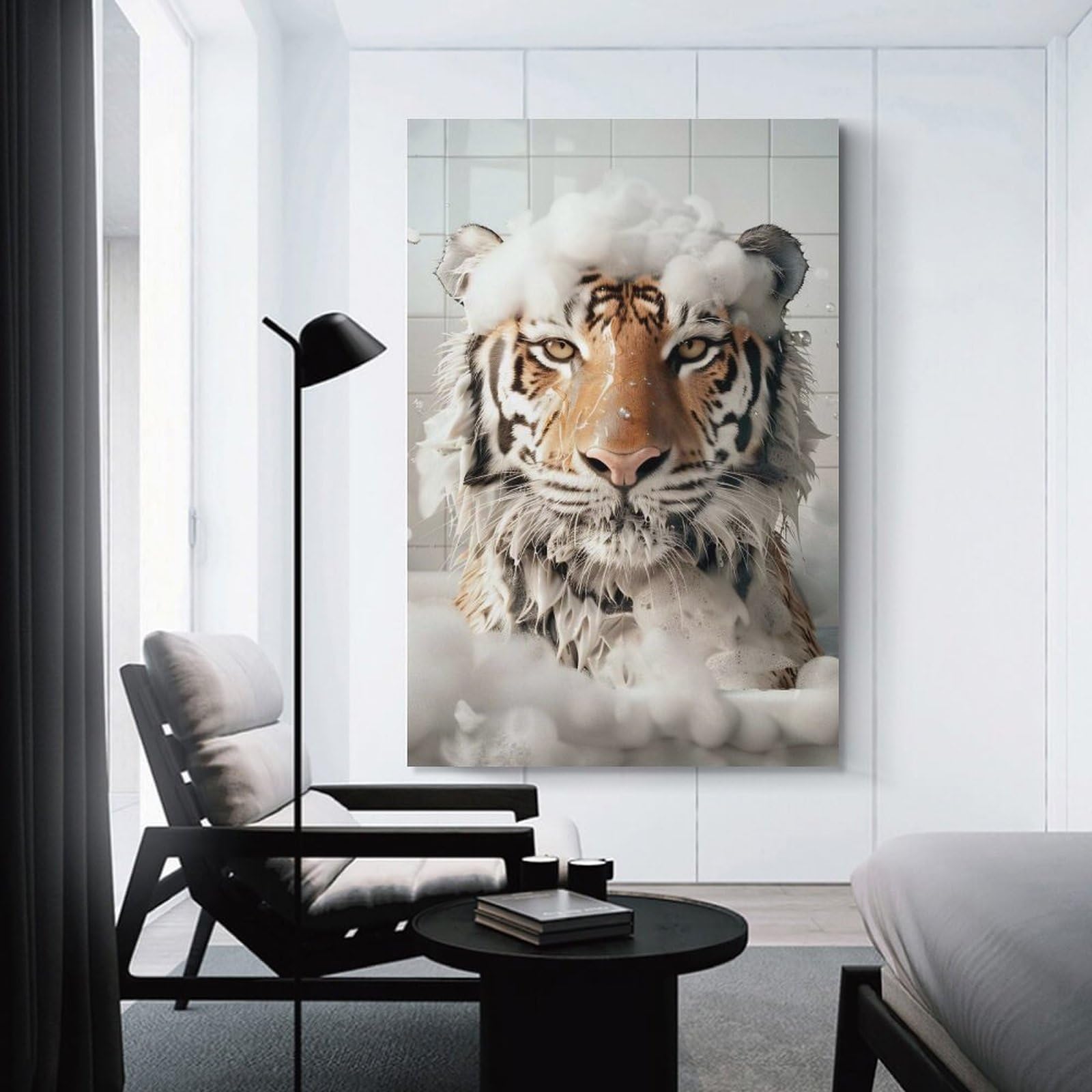Junmoney Unframe-Style-18 Tiger In A Bubble Bath Canvas Wall Picture, 24X36inch(60X90cm), For Flats, Guest Rooms Or Compact Rooms, An Easy Choice For New Home Styling