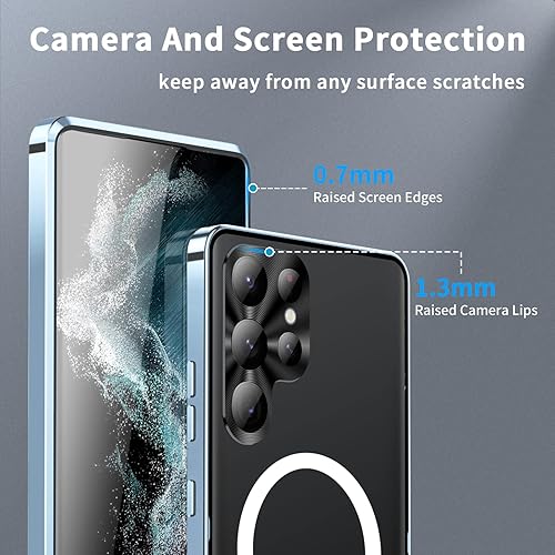 Miniatura 4 de Galaxy S23 Ultra Metal Case Compatible with MagSafe Wireless Chager Shockproof metal bumper Safety lock Frosted PC back panel Camera lens protector