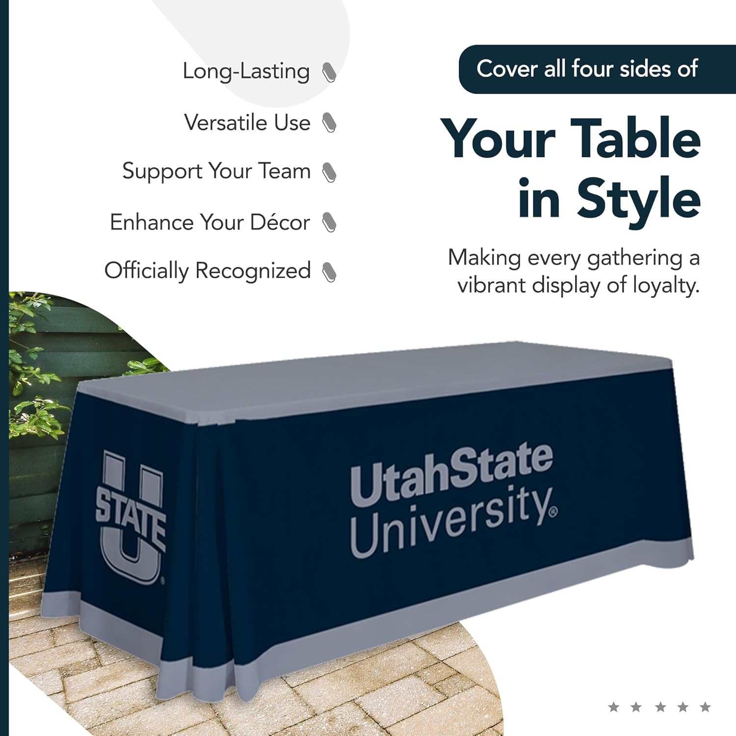 Utah State Aggies College Sports Printed Table Throw - NCAA Licensed - Polyester - School Tablecloth (Blue, Gray) (6' Draped)