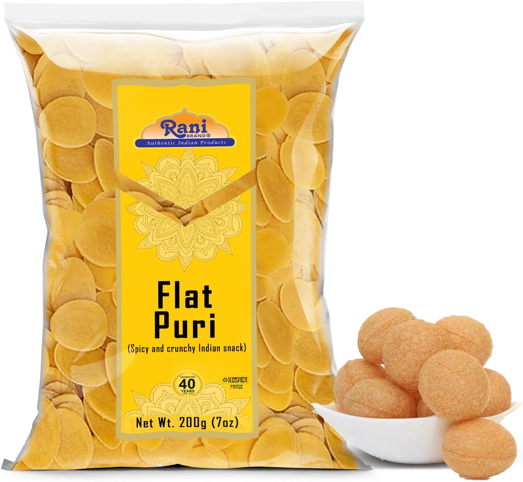 Rani Pani Puri Coins 7oz (200g) 80-85 Coins ~ Uncooked, Microwaveable wheat and Semolina Coins ~ All Natural | Vegan | NON-GMO
