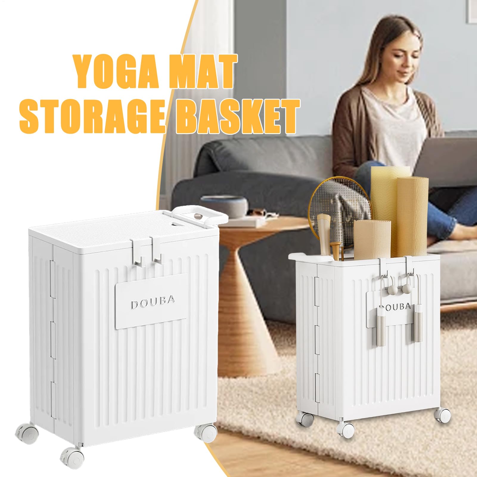 Yogamatten Aufbewahrungskorb - Klappbarer Yoga Organizer, Rollbarer Fitnesskorb | Trainingszubehör Halter mit Rollen für Schaumstoffrolle, Yogagurt, Widerstandsbänder im Studio, Home Gym, Ecke
