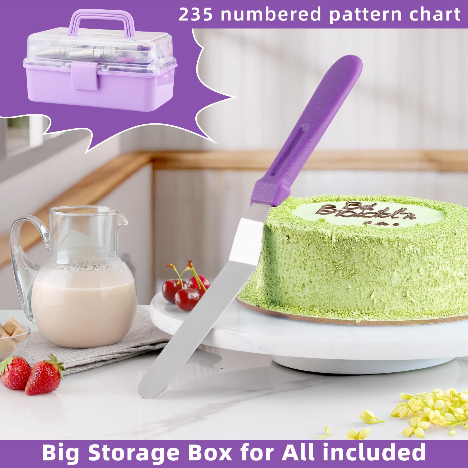 Kit de decoración de pasteles: kit de herramientas de suministros de decoración, 235 piezas de accesorios para hornear, incluye bolsas de pinchos y juego de puntas, juego de puntas de tubería 2