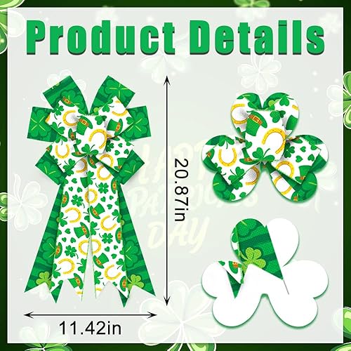 Miniatura 2 de ALIBBON Lazos grandes del día de San Patricio para coronas lazos de corona de San Patricio lazos de trébol verde para manualidades decoración