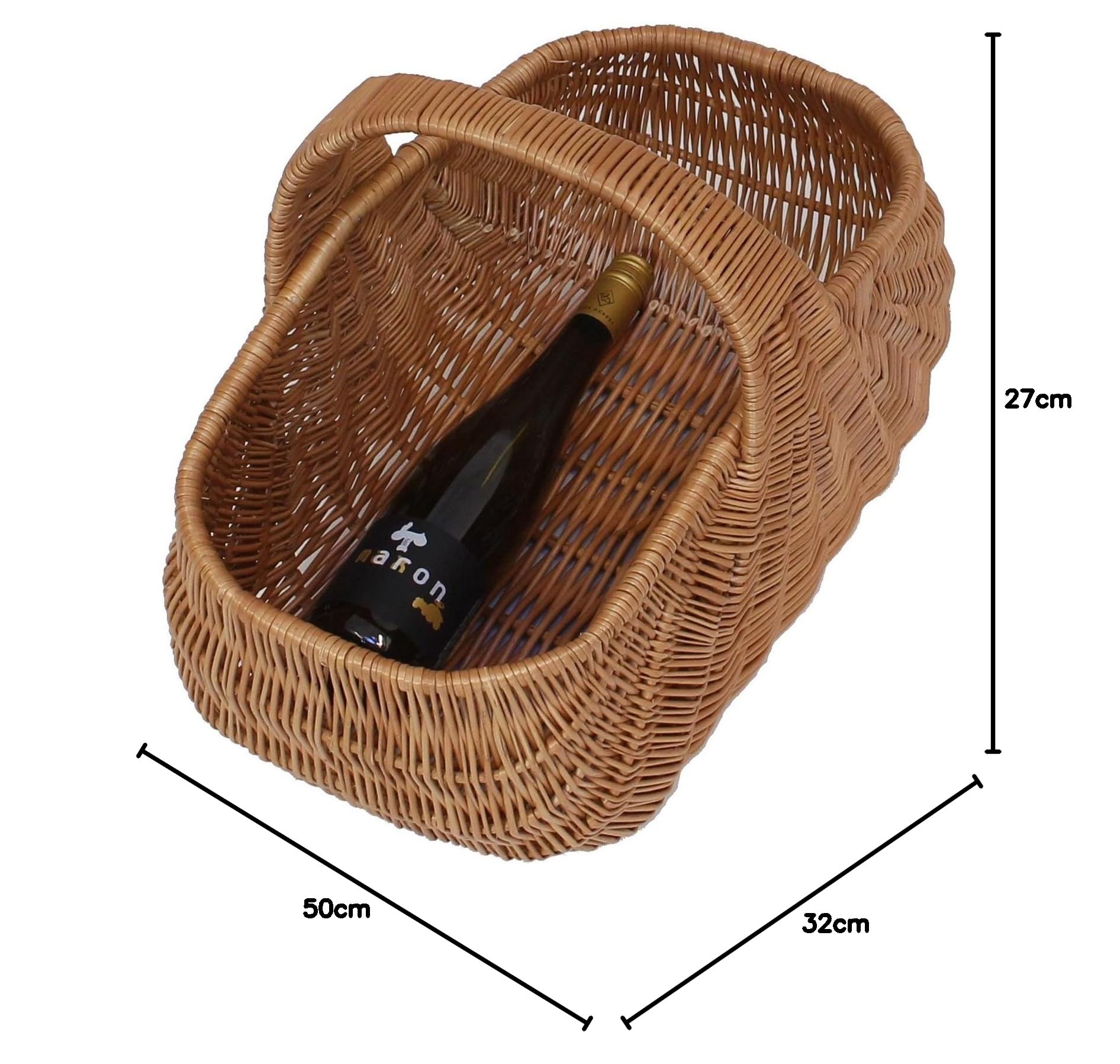 Grand Panier Ancien En Osier – 2 Volets – 52x32x50 Cm – Années 1950