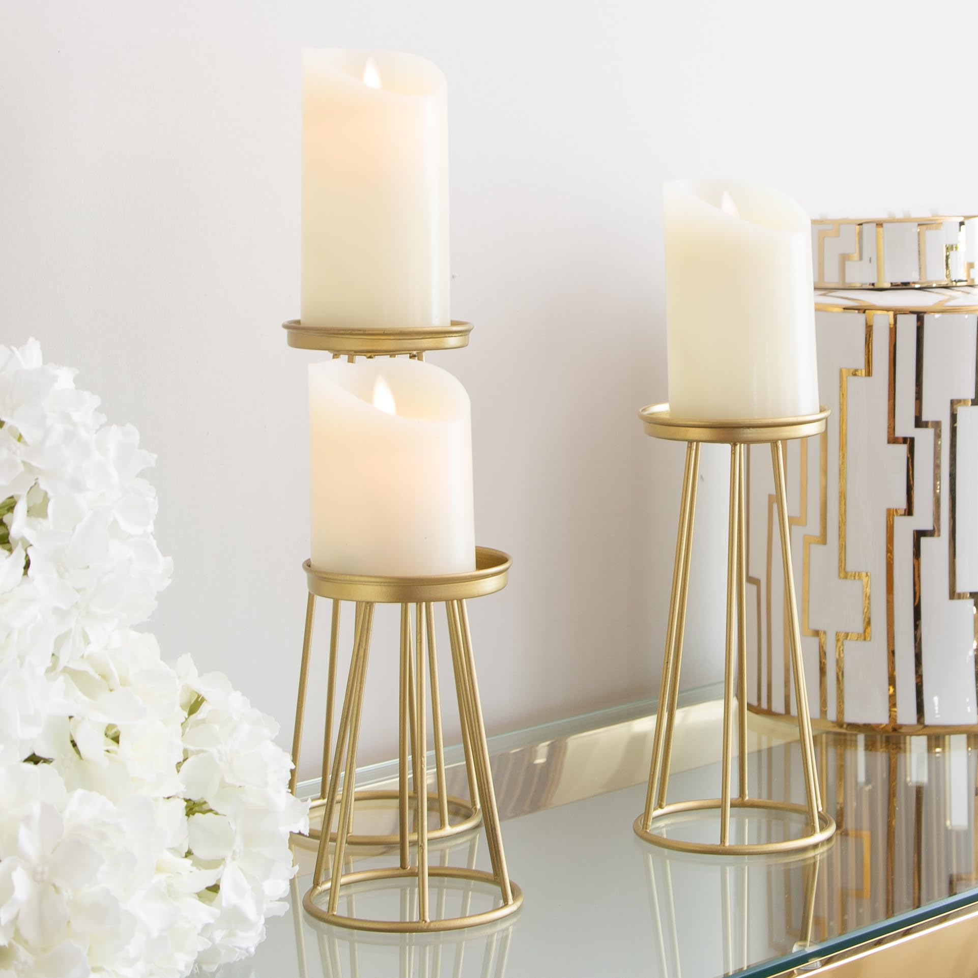 Gold Metal Pillar Candle Holder Set Of 3 Wedding Centrepiece Candlestand Decoration Home Decor Living Room Dining Table Kitchen - Image 2