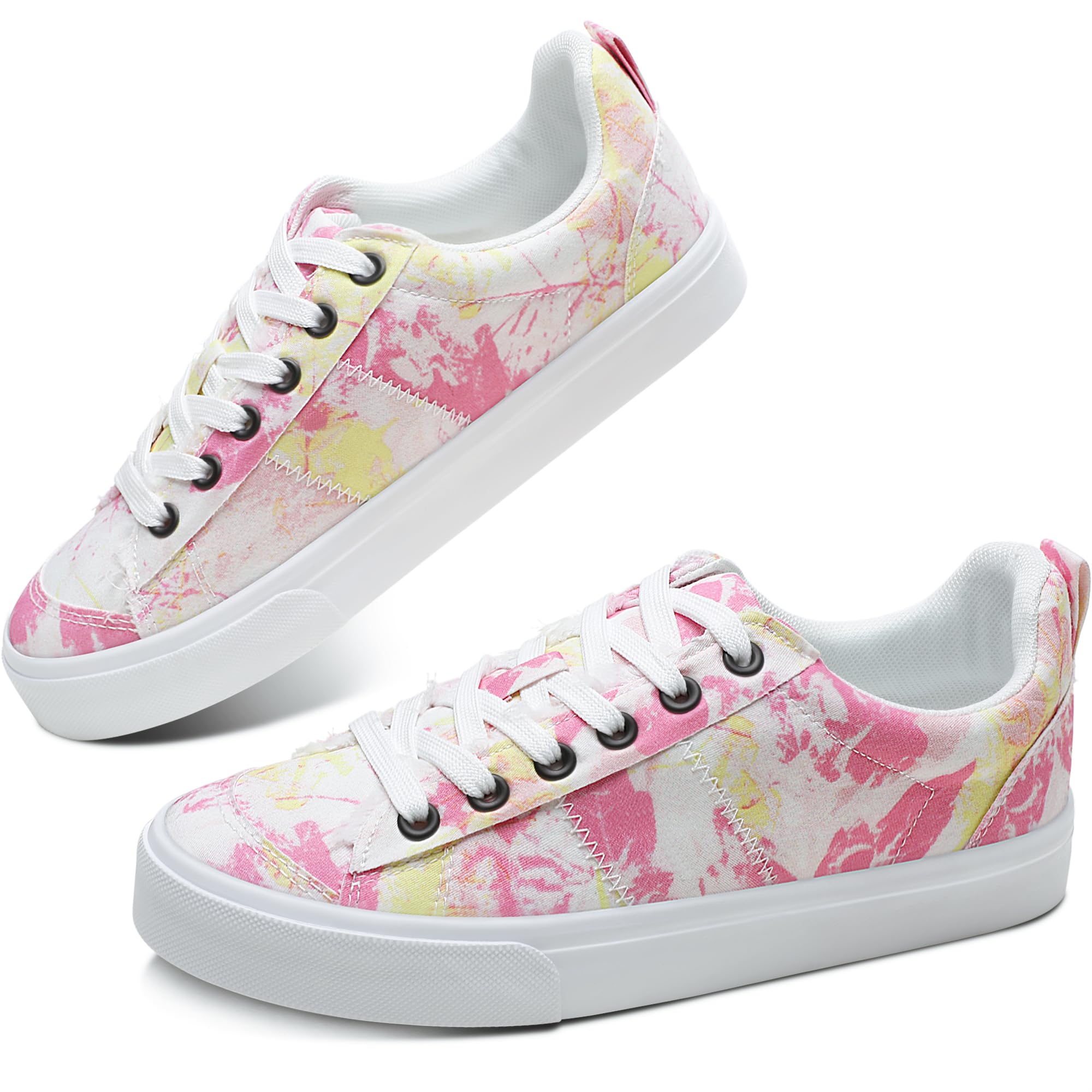 Obtaom Scarpe da ginnastica da donna in tela, con lacci, alla moda, comode, da skate, da donna, casual, da tennis