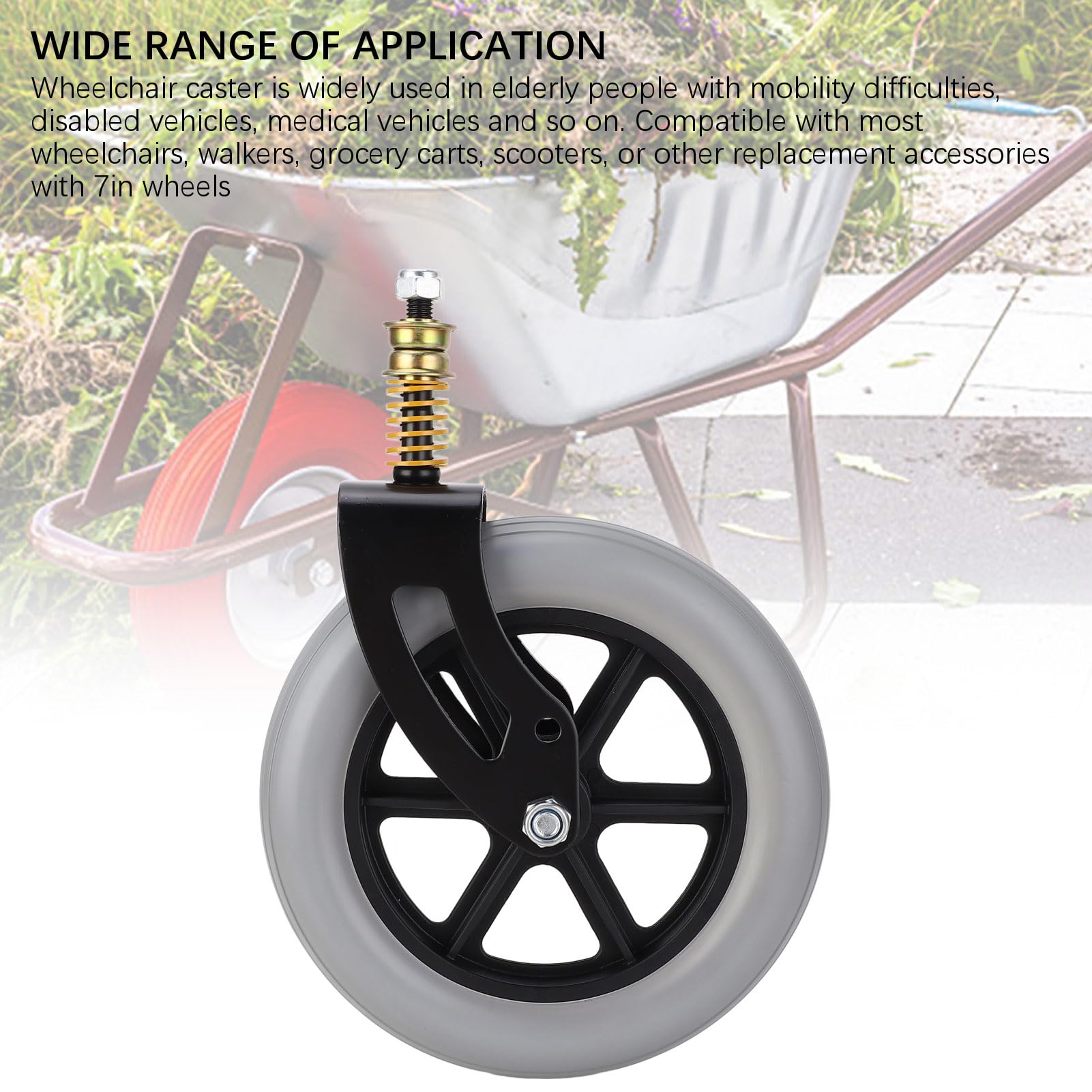 Luocute Conjunto de Ruedas para Silla de Ruedas, Cubo Delantero Universal de PU, Rueda Sólida de PVC de 10x2 Pulgadas | Amortiguadores de repuesto, rodamientos de acero antideslizantes para personas mayores, vehículos para discapacitados,