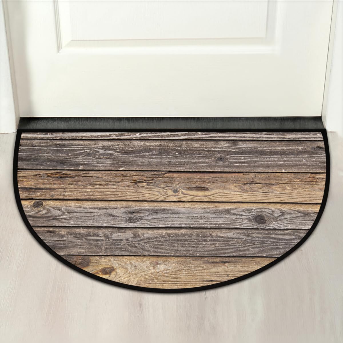 Half Round Door Mat Wood Texture Modern Half Moon Rug Washable Half Circle Area Rugs Indoor Entrance Non Slip Semi Circle Bathroom Rugs Floor Carpet for Kithen Bedroom Fireplace Decor