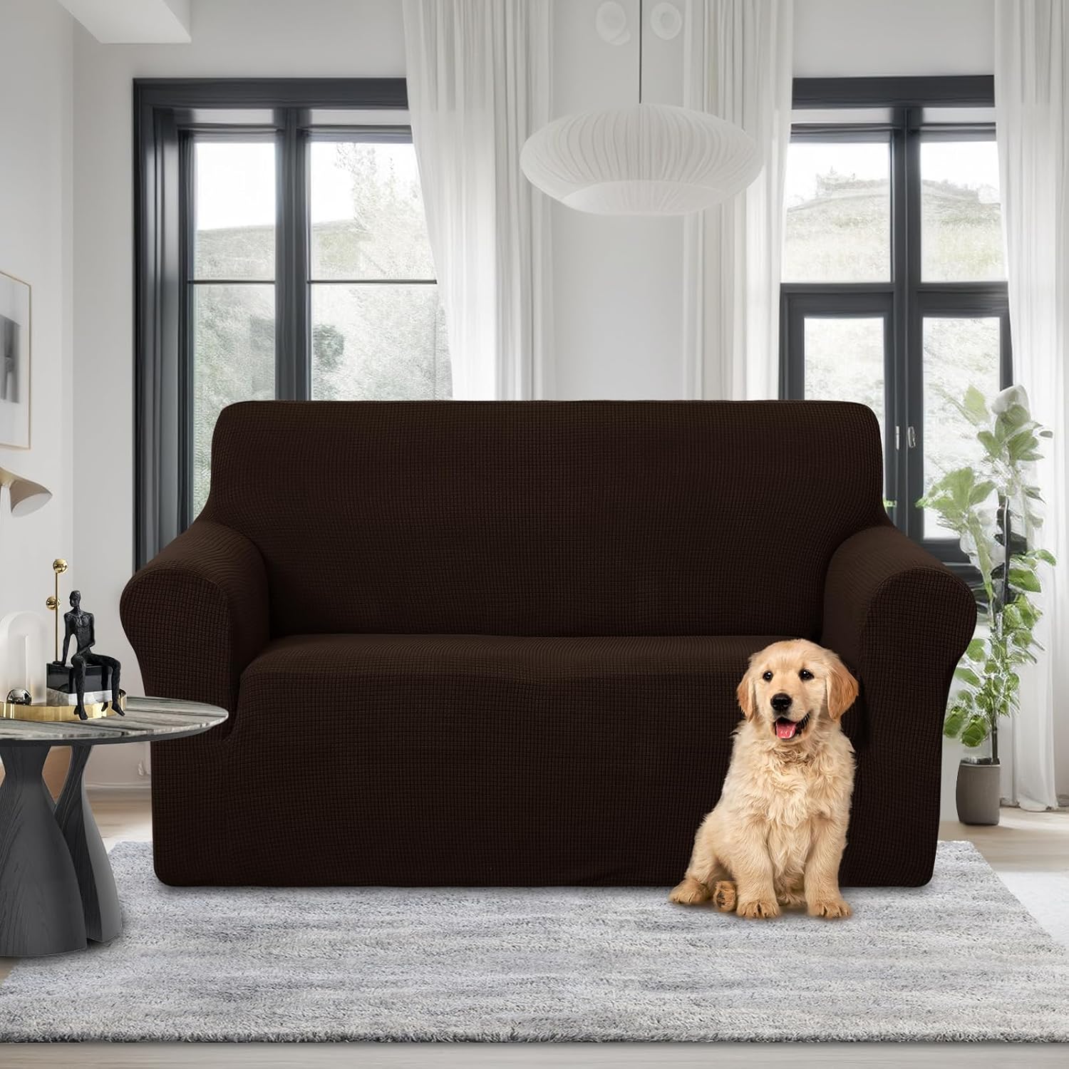 U-NICE HOME Loveseat Cover Stretch Couch Cover Sofa Cover Sofa Slipcover Furniture Protector for 2 Cushion Couch Sofa Pet Friendly(Loveseat, Chocolate)