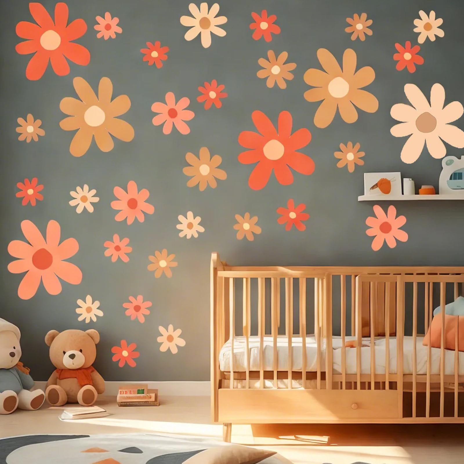 Photo 1 of 12 Pcs Large Flower Wall Decals Peel and Stick, Floral Stickers for Toddler Girls Room, Bedroom, Nursery, Baby Living Room, Home Daisy Décor