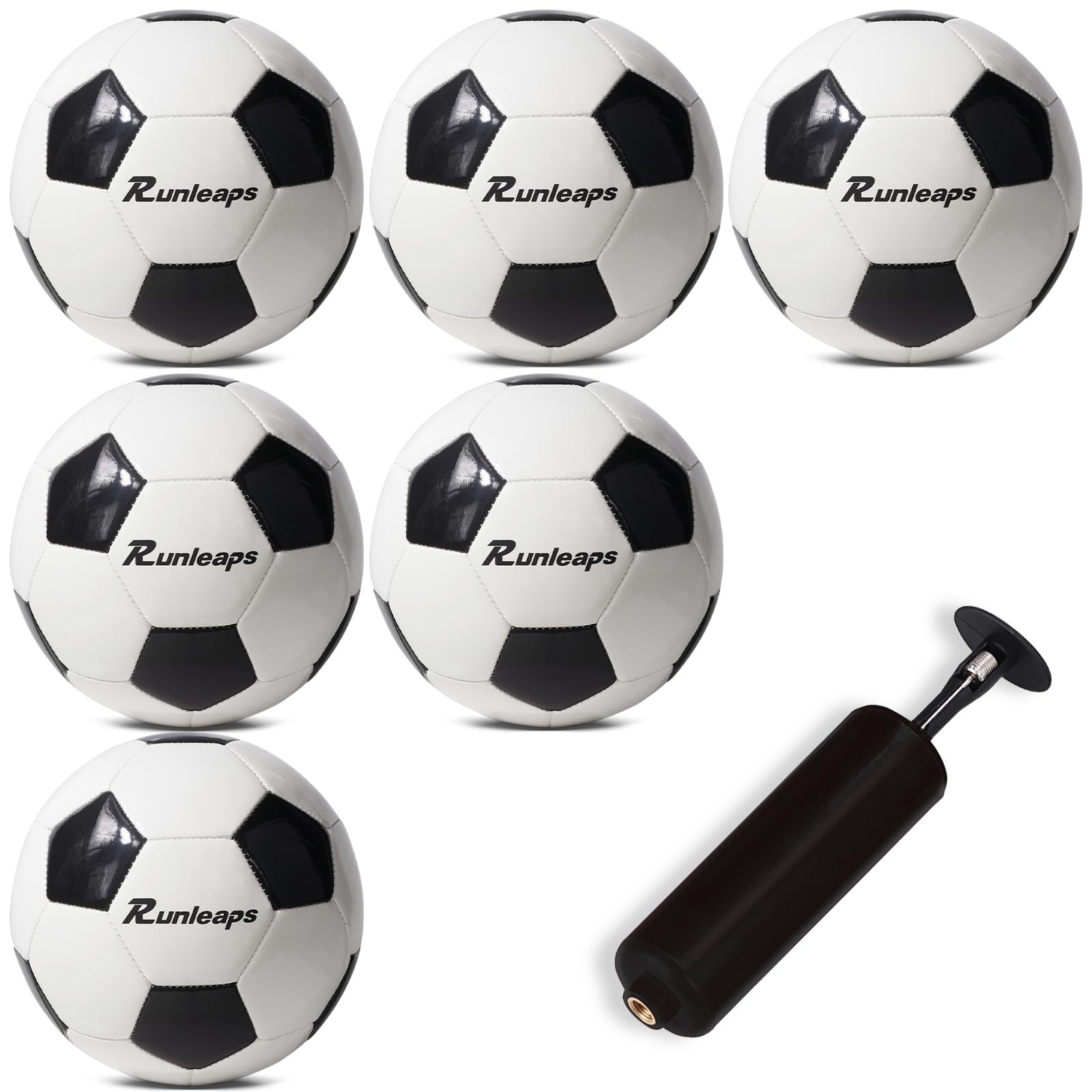 6 Pack Soccer Ball Size 3 with Pump, Size 3 Soccer Training Ball for Kids, Children, Teenagers, Adults for Indoor and Outdoor Practice Recreation Games, Black and Whit