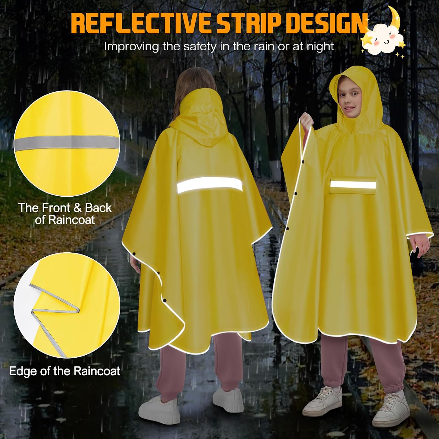 Kids Rain Poncho with Hood Lightweight Waterproof Rain Jacket Reusable Children Boys Girls Rain Coat Outwear