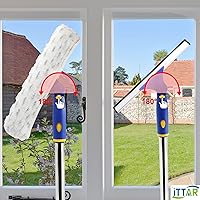 Vista 2 de Kit de lavado de ventanas giratorio ITTAR, escobilla limpiadora de ventanas con barra de extensión de 152 cm, escobilla de goma y combo de 2