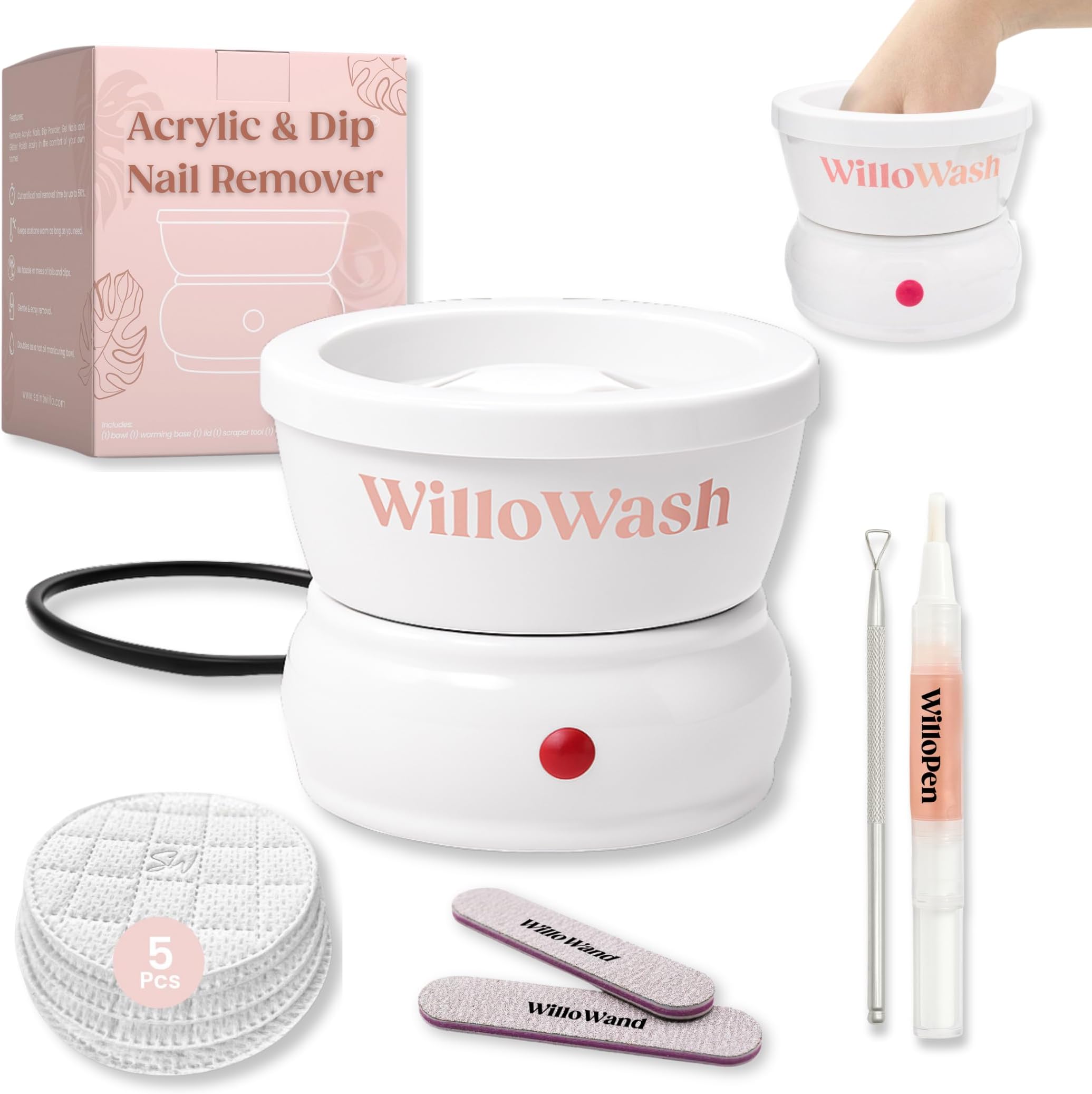 Willowash Electric Acetone Nail Remover Bowl – Acrylic & Dip Powder Soak Off Kit, Heated Nail Soaking Bowl for Fast Nail Removal (Not for Gel Polish)