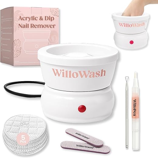 Willowash Electric Nail Soaking Bowl, Acetone-Proof Acrylic Remover Kit, Dip Powder Remover for Home Use, Heats for 50% Faster Removal
