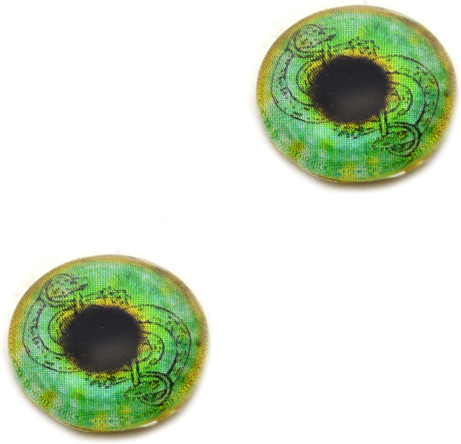 Green and Gold Loki Snake Viking Glass Eyes Fantasy Cabochons Pair for Art Doll Parts, Sculpture, Jewelry Making, Taxidermy, Raven, Flatback Dome Fantasy Pendant (60mm)
