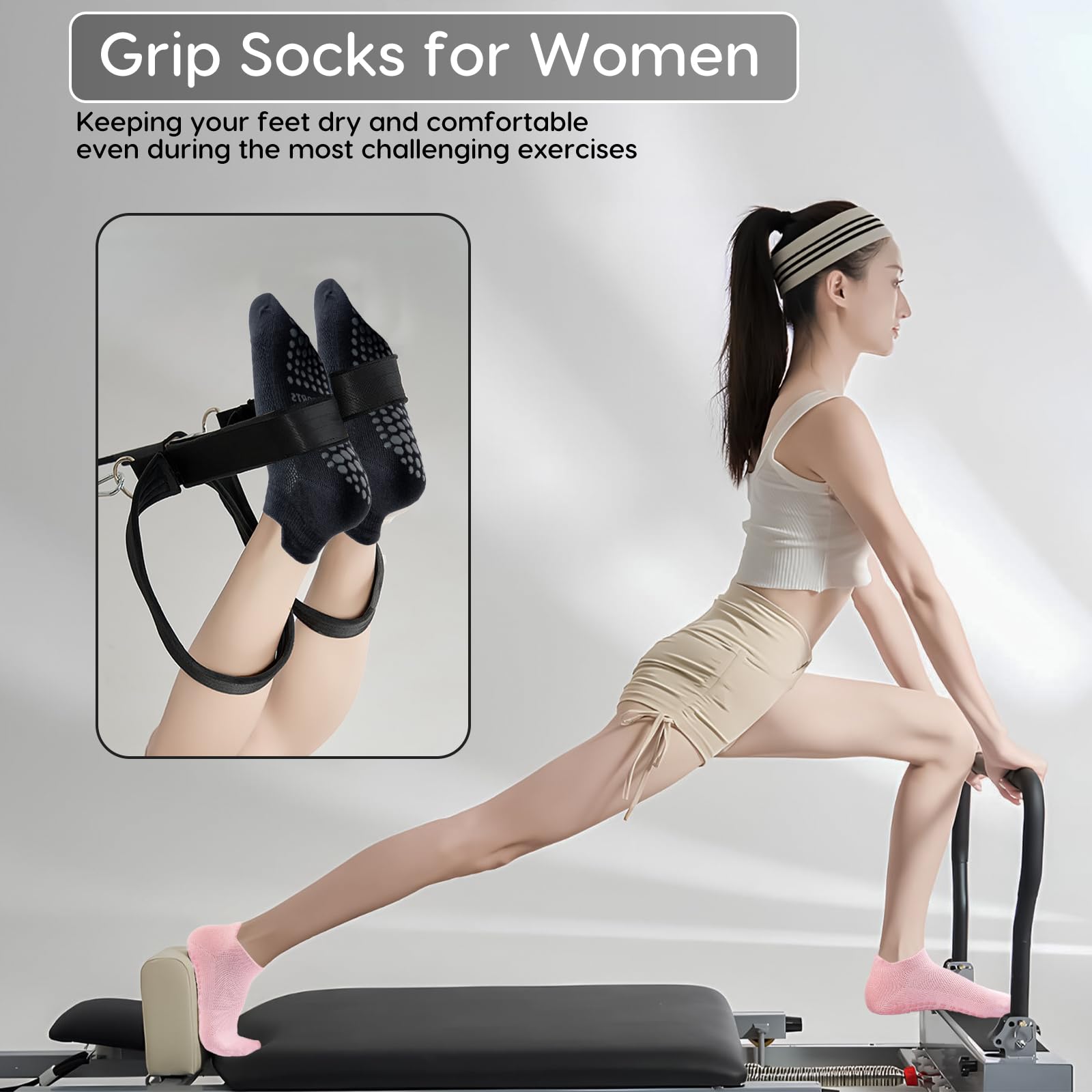 Dzpuhuojz 6 Pares Calcetines Pilates Antideslizantes,Mujer Transpirables Yoga Antideslizantes Calcetines para Pilates Reformer Pilates, Yoga, Ballet, Danza 35-40 — view 5