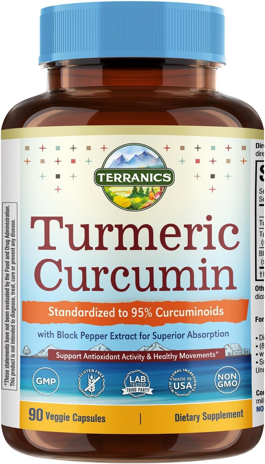 Turmeric Curcumin Supplement 1800mg, with Black Pepper 15mg for Maximum Absorption, 95% Curcuminoids, Mobility & Antioxidant Support, Made in USA, Non-GMO, No Gluten, 90 Vegan Capsules