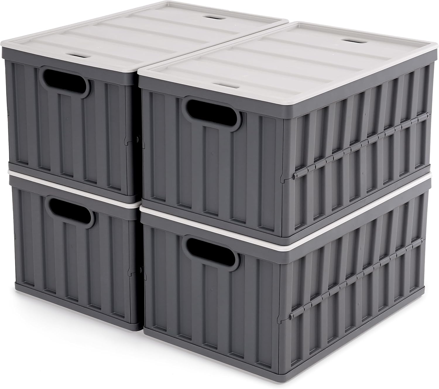 Citylife 64L Collapsible Storage Bins with Lids Plastic Storage Containers for Organizing Stackable Storage Box Large Heavy Duty Utility Crates, 4 Packs