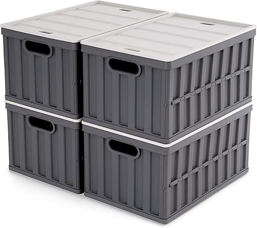 Vista 7 de Citylife Contenedores de almacenamiento plegables de 64L con tapas, contenedores de almacenamiento de plástico para organizar, caja de 2