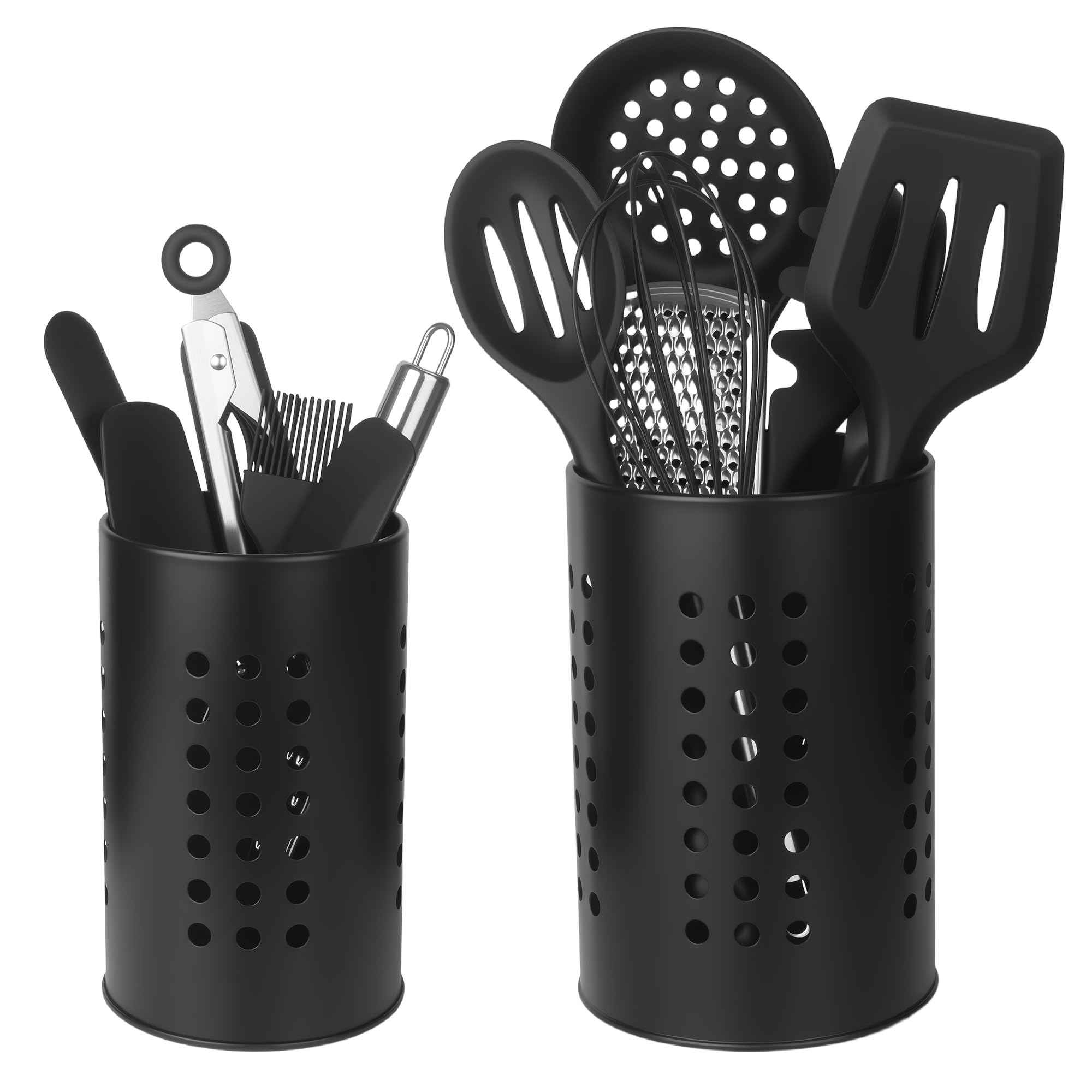 ACOMTUO 2 Stück Küchenutensilienhalter Schwarz,Edelstahl Schwarze Utensilien Caddy,Küchenhelfer Aufbewahrung,Küchenutensilien Organizer aus Edelstahl für die Arbeitsfläche, Küchen Aufbewahrung Küche, Haushalt & Wohnen