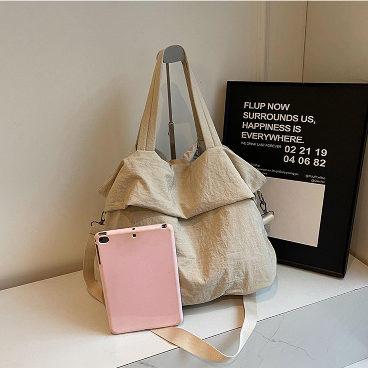 Borsa a tracolla grande, in nylon, impermeabile, con tracolla regolabile, da donna, per lavoro, palestra, viaggi