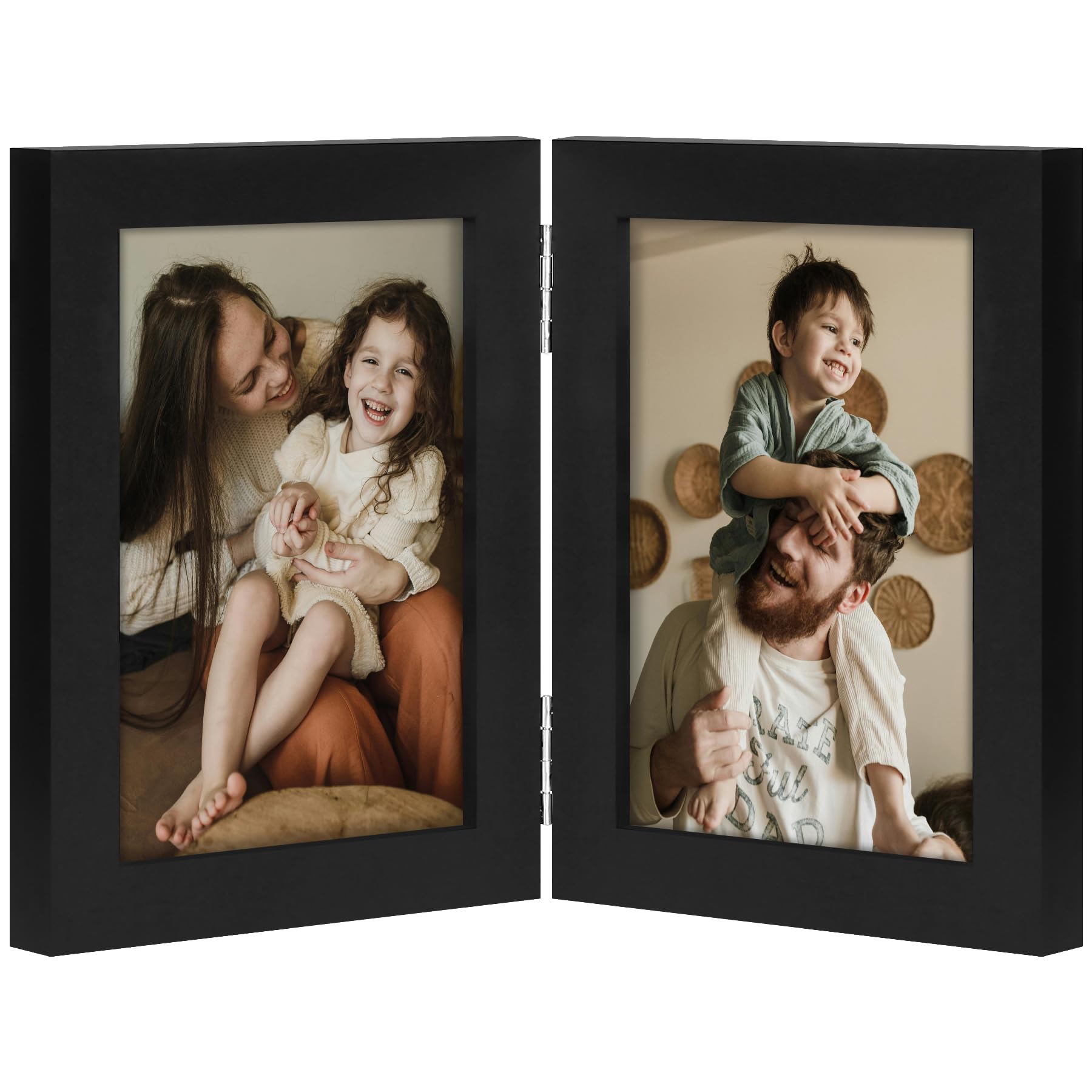 decorUhome Double 3.5x5 Picture Frame Vertical, Engineered Wood Bifold Photo Frame with Plexiglass for Tabletop Display, 3.5x5, Black