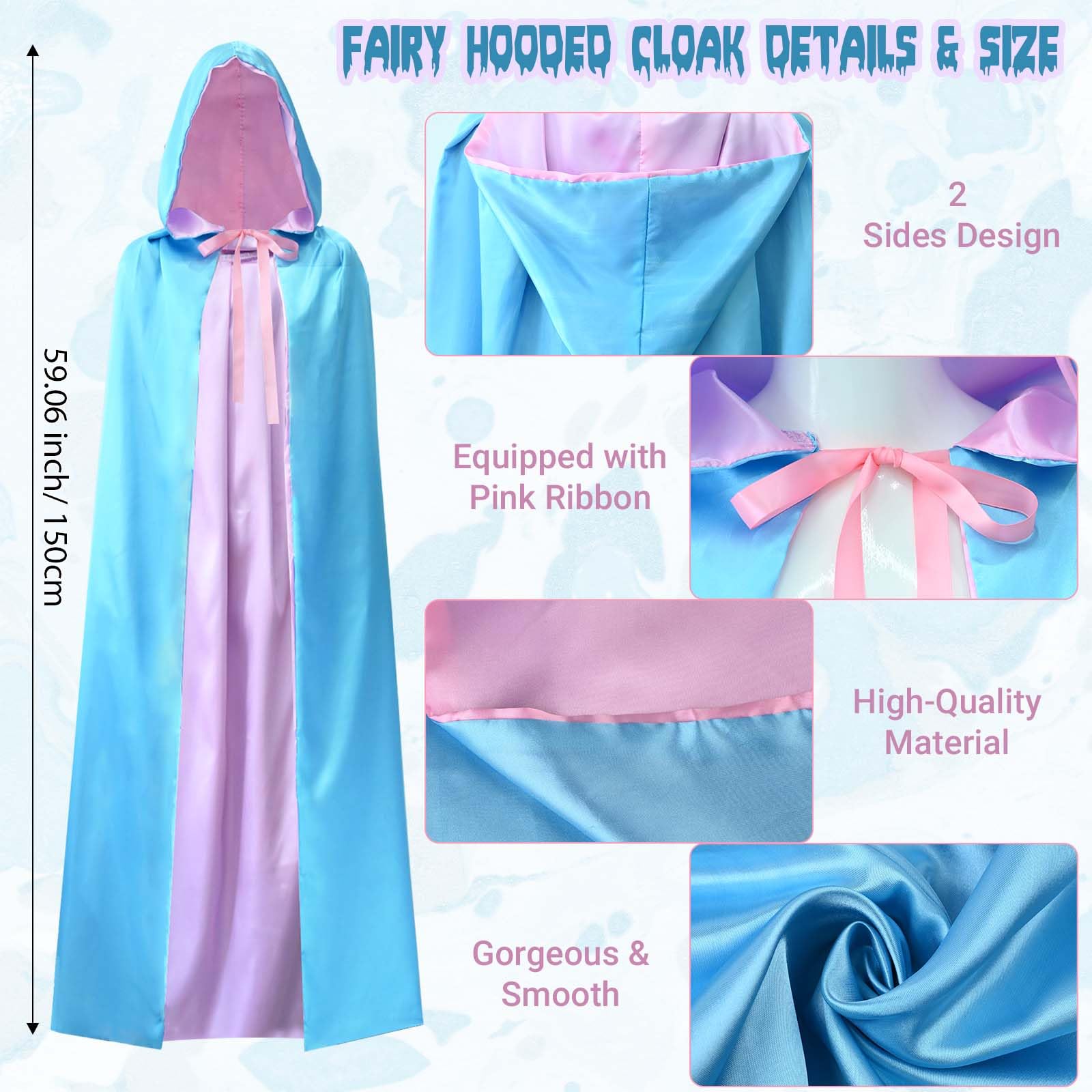 Kuscul Fairy Cloak with Bow Tie Star Fairy Stick Halloween Cosplay Party Dress up (150cm)