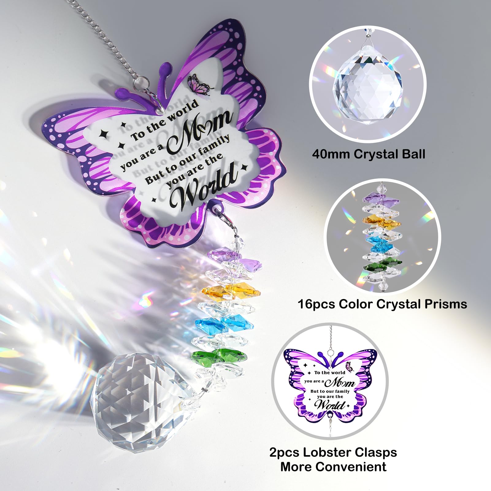 Butterfly Crystal Suncatcher Gifts for Mom Mothers Day Unique Birthday for Mom from Daughter Son Butterfly Crystal Suncatcher for Mothers Day Window Hanging
