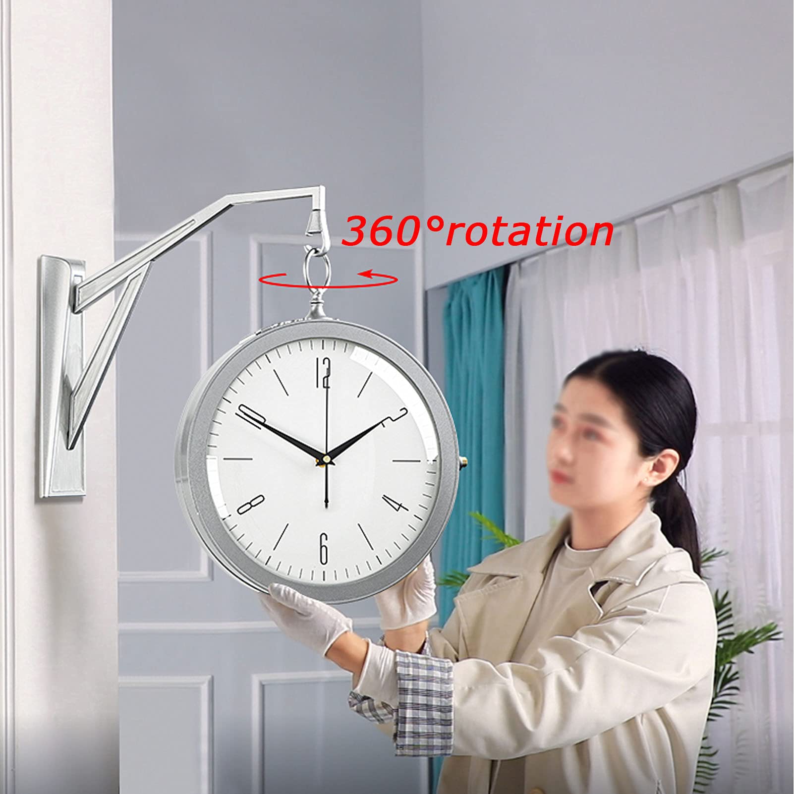 Amazon.co.jp: 両面壁掛け時計360°回転デザインミュートクォーツ時計