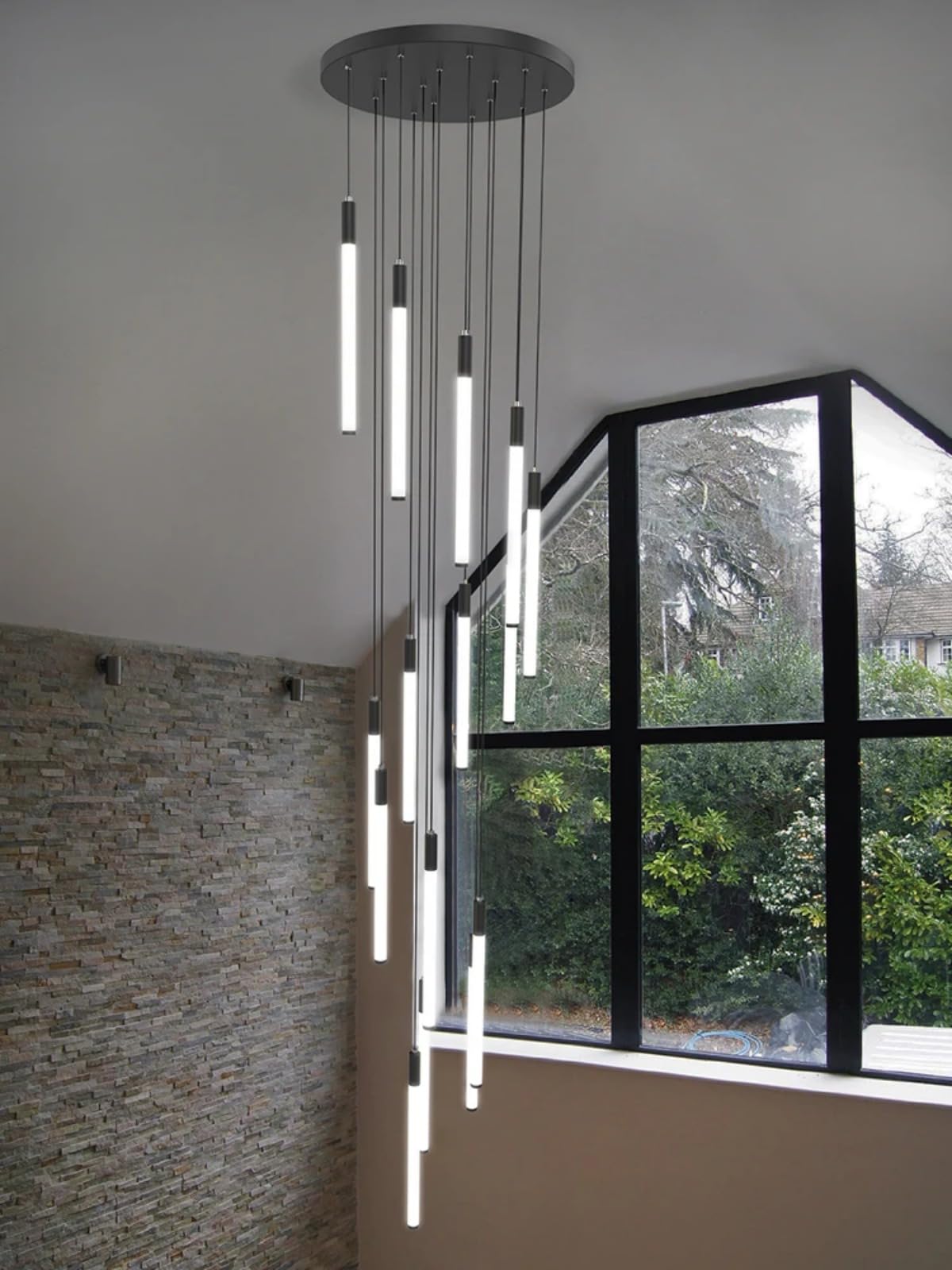 PLQWUJD Modern Chandelier Ceiling Light Staircase Chandeliers Lighting for The Living Room Will Hanging Fixture Glass Lamp Modern Lustre Pendant (White Gold,9 Heads)