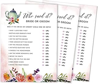 Tea Party 50-Pack He Said She Said Cards for Couples Funny Rehearsal Dinner Who Said it Question Bridal Shower Engagement Party Game Ideas